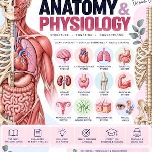 Peut inclure: Un guide d'étude de 151 pages sur l'anatomie et la physiologie avec une illustration du corps humain montrant les systèmes squelettique et musculaire. La couverture présente des icônes des systèmes corporels et des résumés éducatifs.