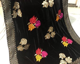 Luxury Velvet Flower Embroidered Shawl |  Wedding Shawl