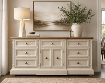 Refinished Vintage Dixie Dresser – Two-Tone Modern Farmhouse Buffet Credenza