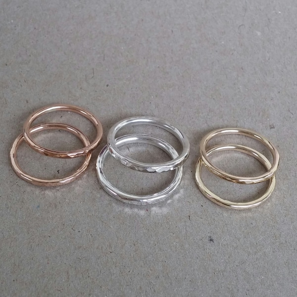 9ct yellow gold hammered stacking ring - made to order