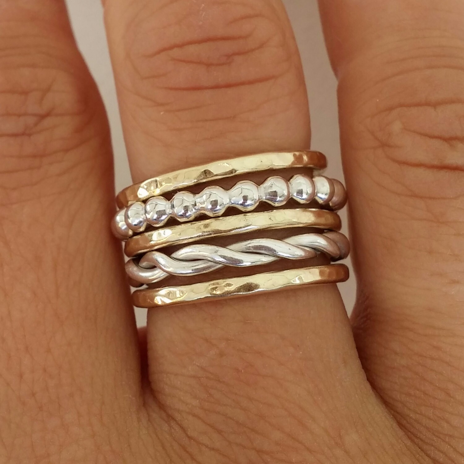 Handmade Sterling Silver Beaded Stacking Ring – 1.5mm Thin, Size Adjustable, Perfect For Layering