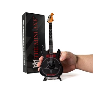 Mötley Crüe Miniature Guitar + Mini Stand | Shout at the Devil Officially Licensed Merchandise | Guitar Music Gift | Album Artwork