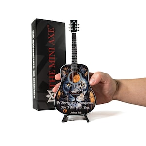 Bible Verse Art Joshua 1:9 | 10" Miniature Acoustic Guitar + Mini Stand | Christian Gift Art