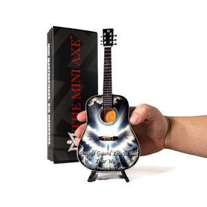 Bible Verse Art Psalm 91:11 | 10" Miniature Acoustic Guitar + Mini Stand | Christian Gift Art