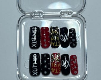 The Weeknd Press On Nails: XO Theme, Hand-Painted Gel Nails