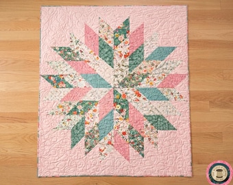 Floral Star Quilt Pattern PDF, Beginner Patchwork Tutorial, Modern Quilt Design