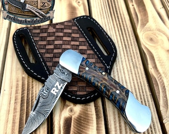 Coltello tascabile pieghevole in acciaio di Damasco fatto a mano con manico a scaglie di pino, regalo per testimone dello sposo, regalo per anniversario di matrimonio per lui