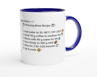 Funny Python Coffee Preparation  Mug - Coders Gift - White and Blue Glossy Mug