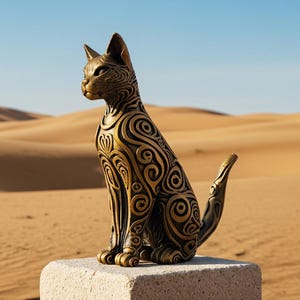 Statuetta di gatto - Scultura di gatto orientale dipinta a mano | Decorazione da tavolo moderna