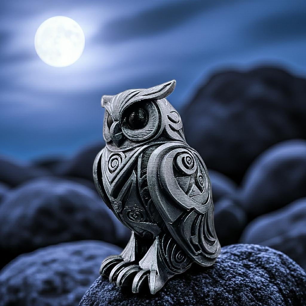 Owl Figurine – Hand Painted Oriental Owl Sculpture | Modern Table Decor