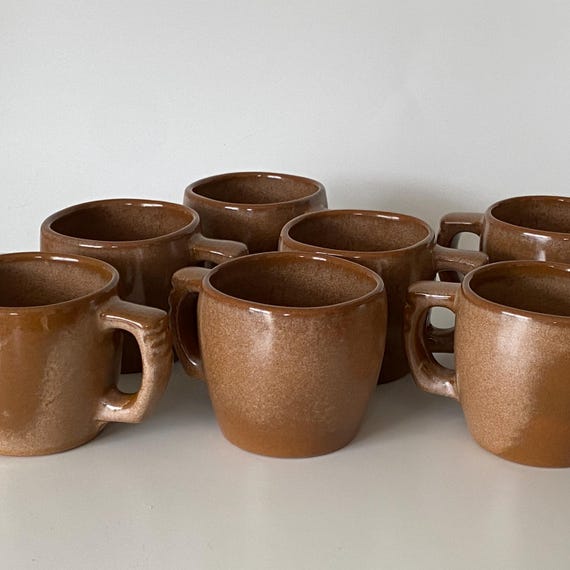 Frankoma Plainsman Brown 5C Coffee Mug Speckled Glaze Stoneware Set of 7