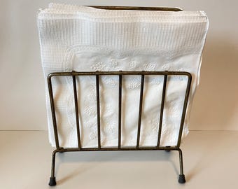 Vintage Brass Napkin Holder Mail Organizer Mid Century Wire Rack Patina