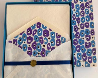 Vintage Gloria Vanderbilt Hallmark Stationery Complete Set Boxed Blue Purple Floral