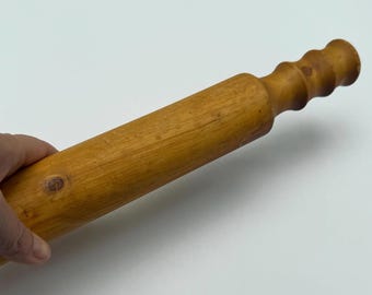 Vintage Wood Rolling Pin Narrow 17 Inch Farmhouse Kitchen Rustic Turned Handles
