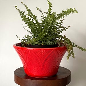 Vintage Cherry Red USA Pottery Planter Cache Pot Mid Century Ceramic Planter Bowl Art Deco Style Red Jardiniere