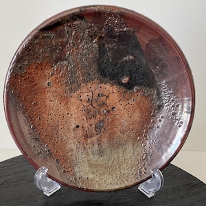 Vintage Volcanic Glaze Studio Pottery Plate – Earth Tone Ceramic Dish 8” Diameter