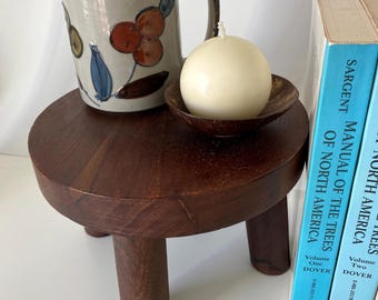 Vintage Wooden Pedestal Riser – Organic Modern Plant Stand, Japandi Accent