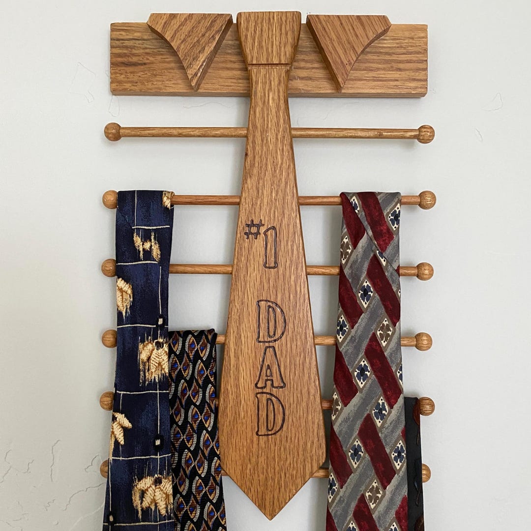Vintage Wooden Tie Rack: Carved #1 Dad Oak Tone Organizer – 80s 90s ...