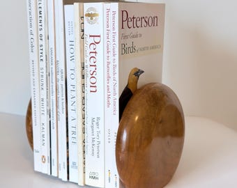 Vintage Myrtlewood Bookends, Round Wood Pair by Ralph A. Bailey, Minimalist Bookshelf Decor, Oregon Wood Bookends