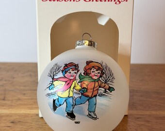 1987 Campbell’s Kids Christmas Ornament, Ice Skating Glass Ball, Collector’s Edition with Original Box & Order Form