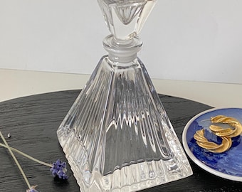 Vintage Italian Crystal Perfume Bottle Geometric Pyramid Decanter Murano Style Vanity Glass