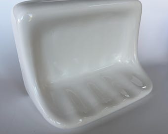 Vintage White Ceramic Soap Dish Holder Minimalist Bathroom Decor Vanity Tray Farmhouse Soap Rest