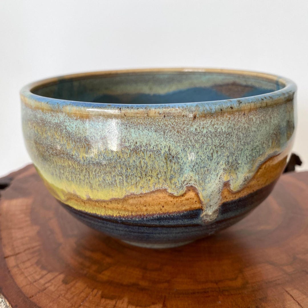 Vintage Studio Pottery Bowl Drip Glaze Stoneware Wabi Sabi Handmade ...