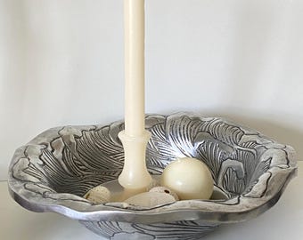 Arthur Court Style Aluminum Wave Bowl: Coastal Serving Dish, Sculptural Organic Centerpiece