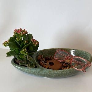 Vaso Vintage Brush Pottery AT9 USA, ciotola in ceramica artistica verde stile MCM.