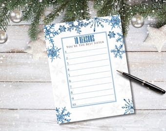 Du bist die beste Schwester Printable | Schwester Geschenk | Urlaub Geschenk | Winter Thema | Fill-In-The-Blank | Sofortiger digitaler Download