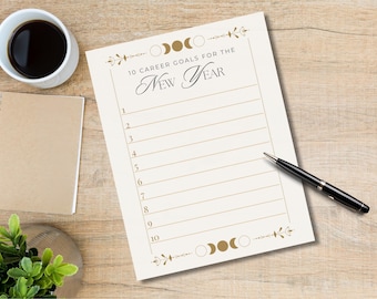 10 Berufliche Ziele für das neue Jahr | Minimalistisches Design | Printable Reflection Arbeitsblatt | Sofort Download