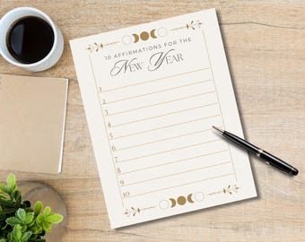 10 Affirmationen für das neue Jahr | Minimalistisches Design | Printable Reflection Arbeitsblatt | Sofort Download
