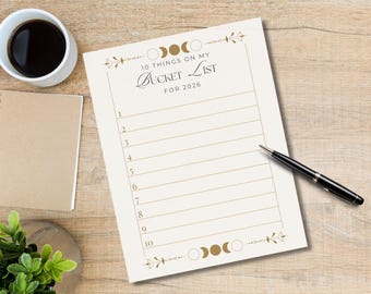 10 Dinge auf meiner Bucket List für 2026 | Minimalistisches Design | Printable Reflection Arbeitsblatt | Sofort Download