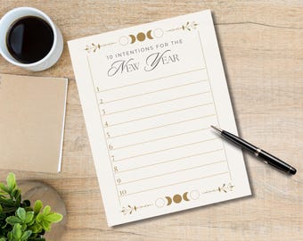 10 Vorsätze für das neue Jahr | Minimalistisches Design | Printable Reflection Arbeitsblatt | Sofort Download