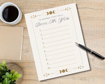 10 Worte, die mein Jahr definieren | Minimalistisches Design | Printable Reflection Arbeitsblatt | Sofort Download