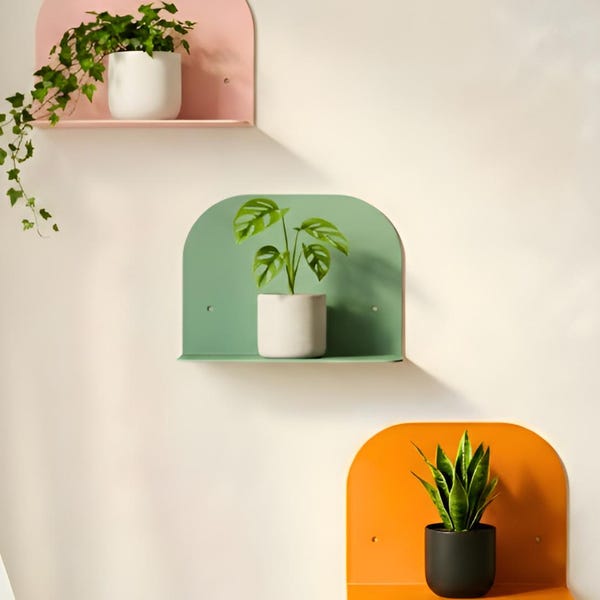 Afgeronde plantenplanken, zwevende plantenplank, modern metalen nachtkastje