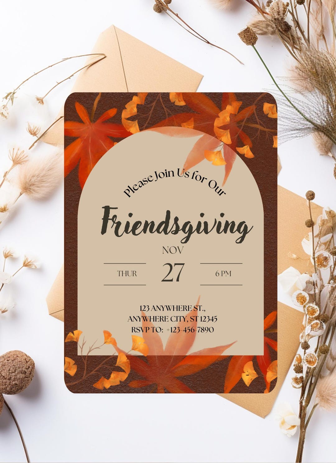 Friendsgiving Invitation – Fall Leaves Theme | DIY Template - Etsy