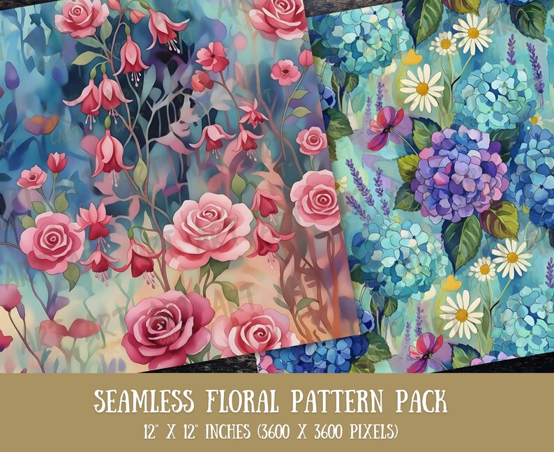 Seamless Floral Pattern Digital Paper | Watercolor Flower Prints ...