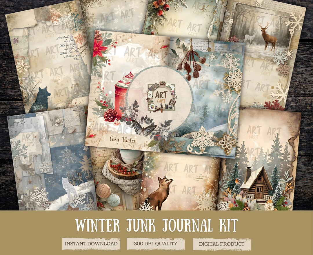 Cozy Winter Junk Journal Kit: Rustic Snowy Printable Pages, Vintage ...