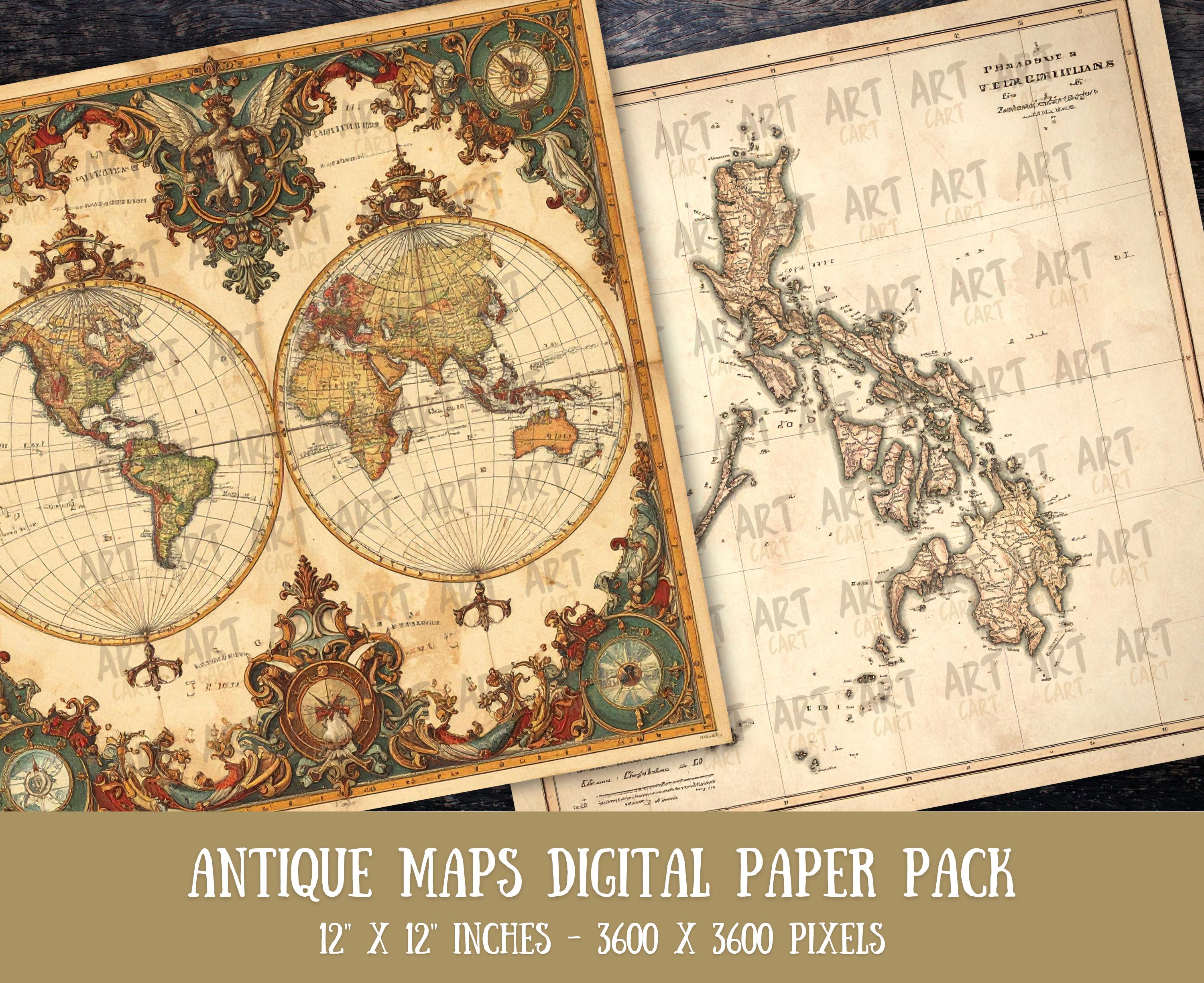 Antique World Maps Digital Paper | Vintage Map Textures | Printable ...
