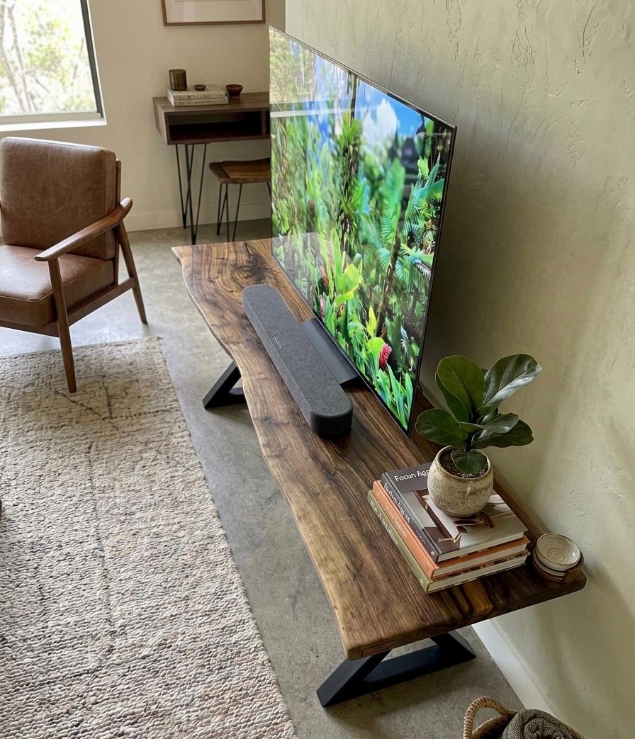 Solid Walnut Live Edge TV Stand – Rustic Modern Media Console Bench - Etsy