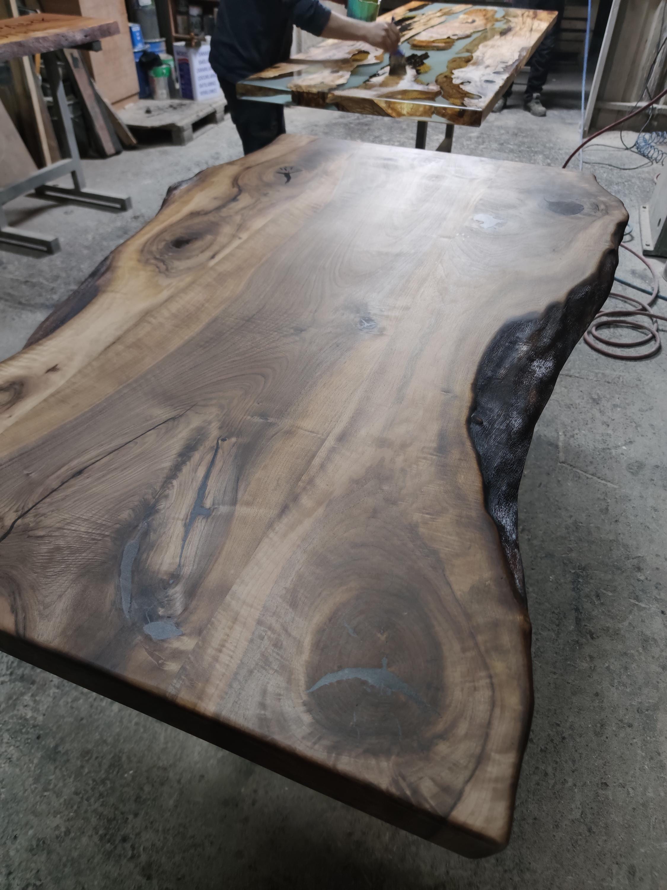 Handmade Walnut Live Edge Dining Table With Metal X-legs Rustic Solid ...
