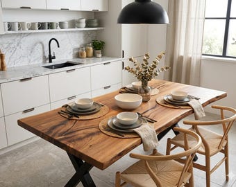Live Edge Walnut Table, Solid Wood Slab Desk, Natural Walnut Dining Table Top, Handmade Wood Table, Modern Rustic Furniture