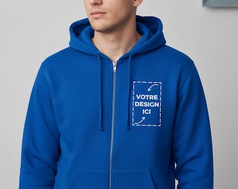 Sweat zippé personnalisé Homme – Veste à capuche personnalisable entreprise & team - Devant/Dos/Devant+Dos