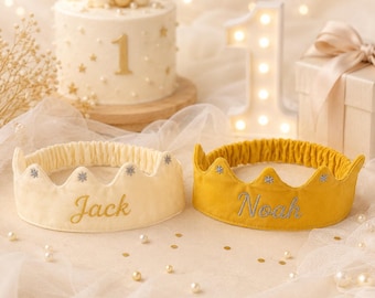 Personalized Baby Crown Headband, Custom Embroidered Birthday Crown, 1st Birthday Cake Smash Crown, Toddler Princess Prince Party Headband