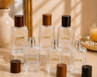 Personalized Perfume Bottle, Refillable Travel Perfume Atomizer, Custom Engraved Glass Fragrance Bottle, Wooden Cap Perfume Gift