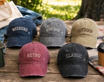 Personalized Embroidered Baseball Cap - Vintage Distressed Style