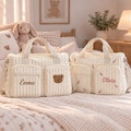 Personalized Quilted Diaper Bag, Embroidered Teddy Weekender, Hospital Tote, New Mom Baby Shower Gift