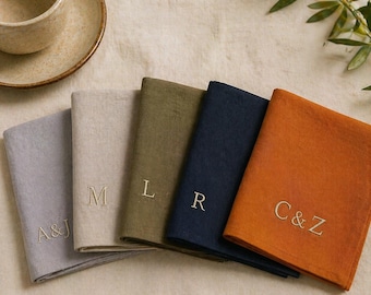Personalized Linen Handkerchief, Custom Embroidered Cotton Pocket Square, Wedding Gift