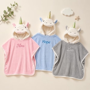 Personalized Unicorn Hooded Baby Towel, Embroidered Name